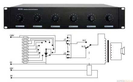 Apart 19-VOL660 - regulátor hlasitosti 100V 6x60W